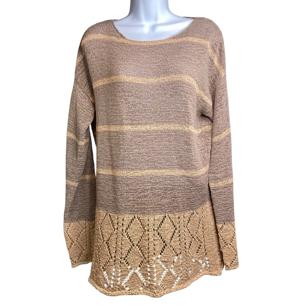 Akira Art To‎ Wear Women's Striped Tunic Sweater Size L Scandi Lagenlook Cotton